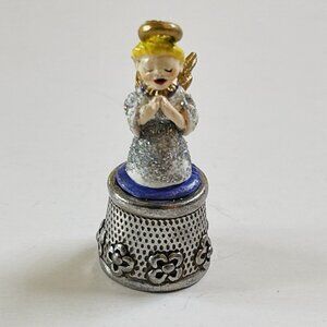 Sewing Quilting Floral Thimble No Size Collectible Angel Top Glitter Decor